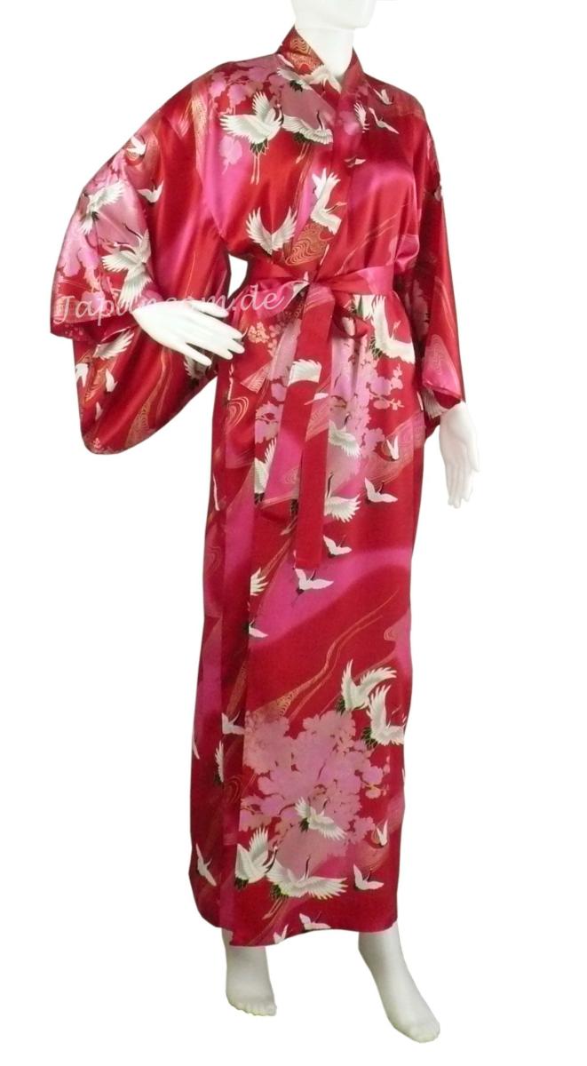 Kimono Seide Tsuru (Kranich) rot, lang
